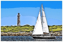 Sailboat Passes One of Cape Ann Lights -Digital Painting
